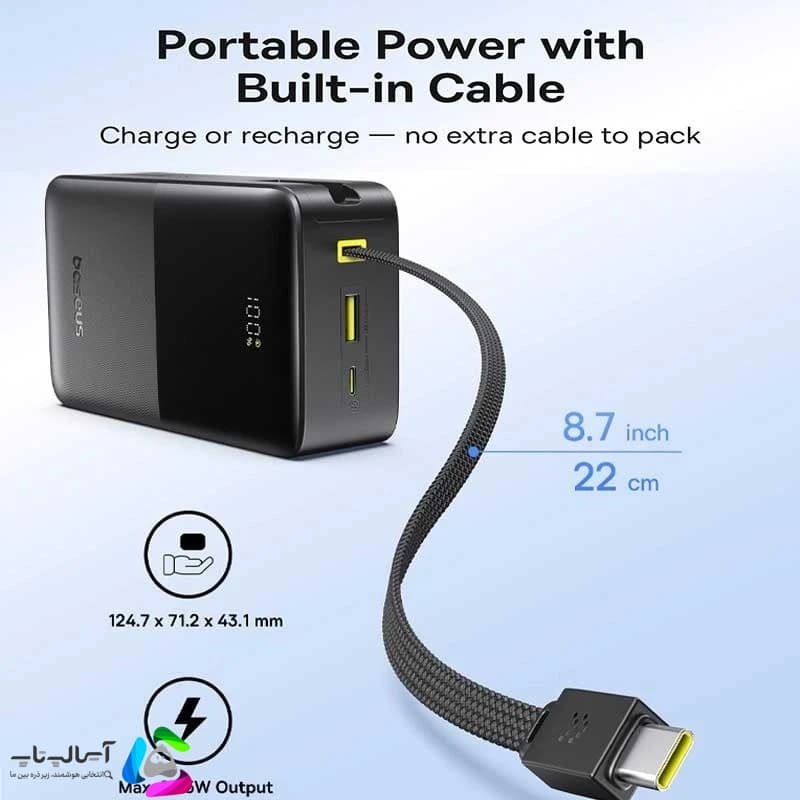 پاوربانک 22 وات بیسوس مدل EnerFill FC51 Bipow 2 Pro ظرفیت 30000 میلی‌آمپرساعت — تصویر ۴