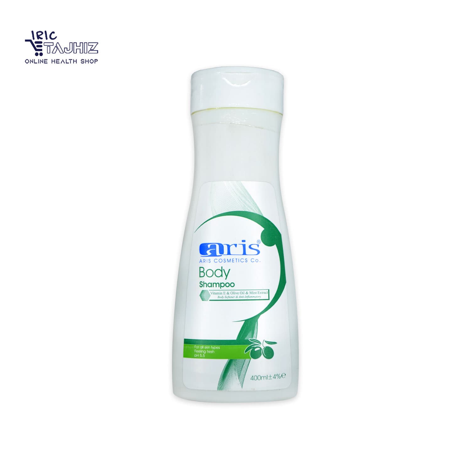 شامپو بدن حاوی ویتامین E و برگ زیتون و نعناع آریس aris حجم 400 میلی لیتر