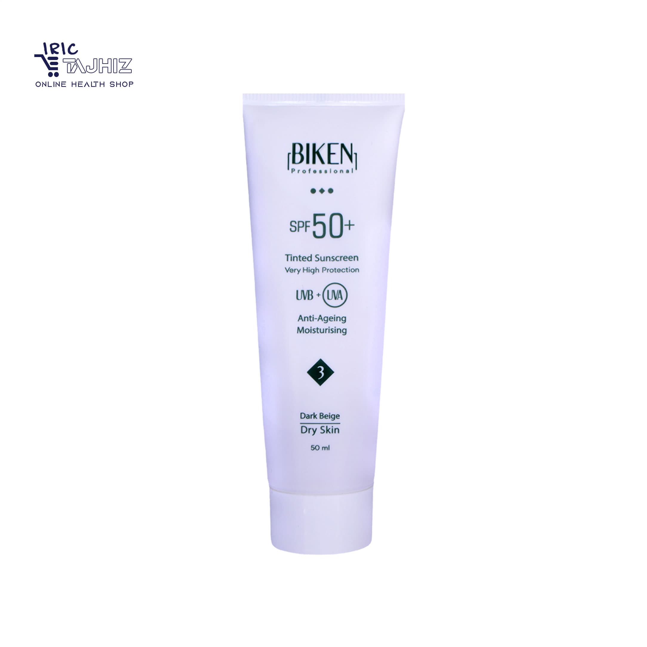 کرم ضد آفتاب رنگی پوست خشک بیکن BIKEN مدل 03 بژ تیره SPF 50