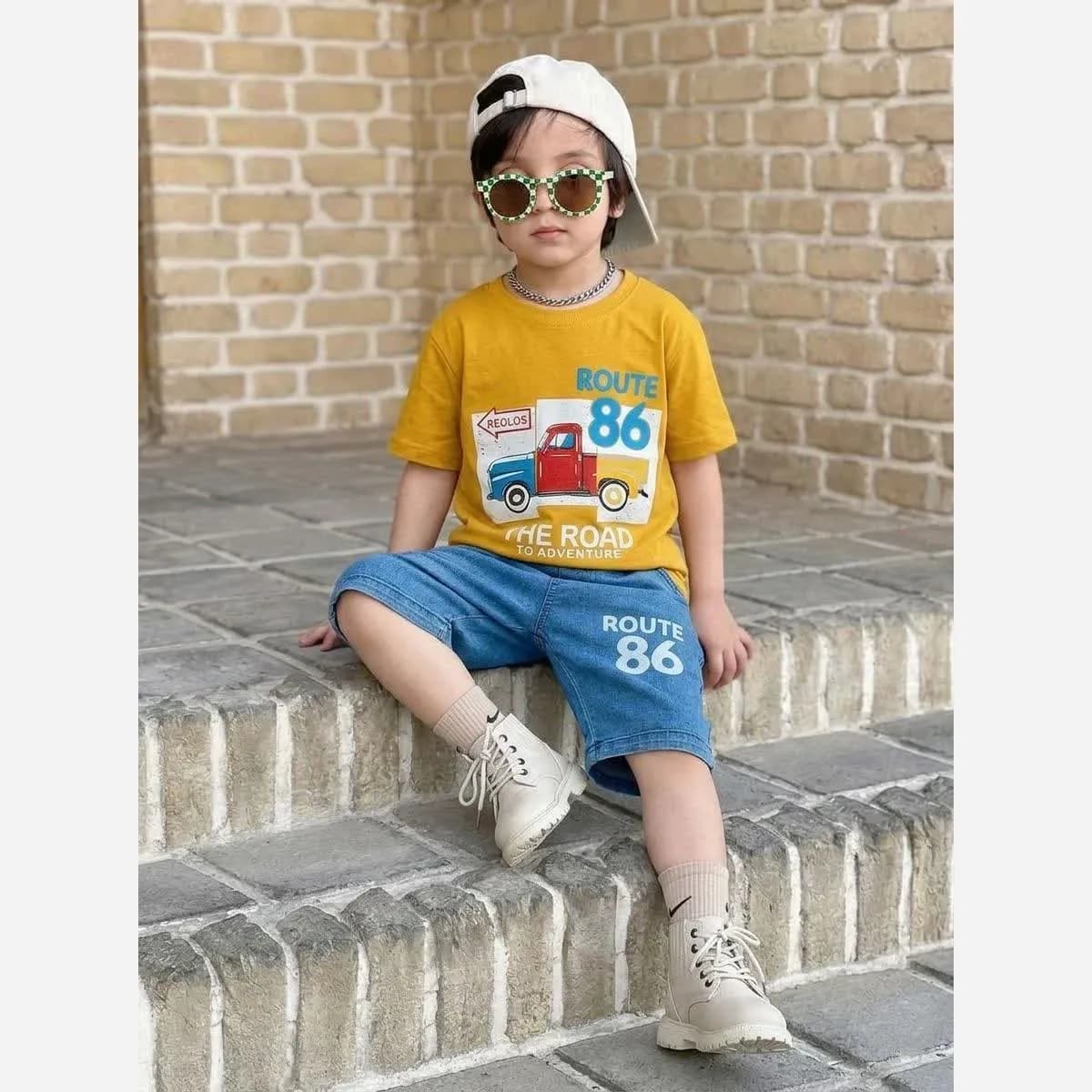 ست تیشرت و شلوارک پسرانه نخ پنبه سایز 40 تا 55 — تصویر ۳