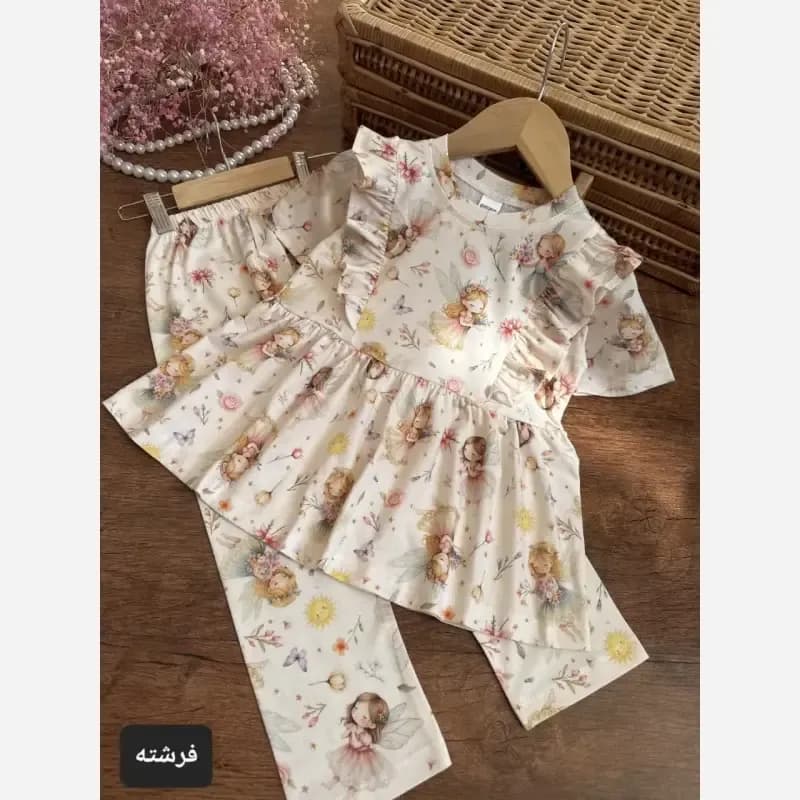 ست تیشرت و شلوار دخترانه جنس پنبه یکرو سایز 40 تا 60 — تصویر ۲