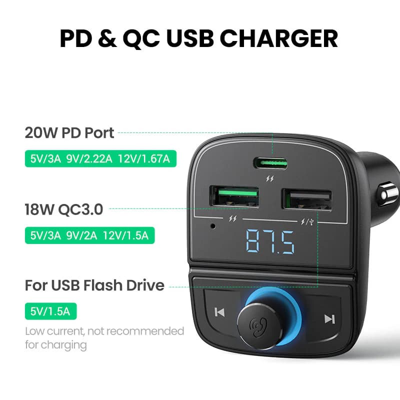 شارژر فندکی و پخش کننده بلوتوث یوگرین مدل UGREEN CD229-80910 — تصویر ۳