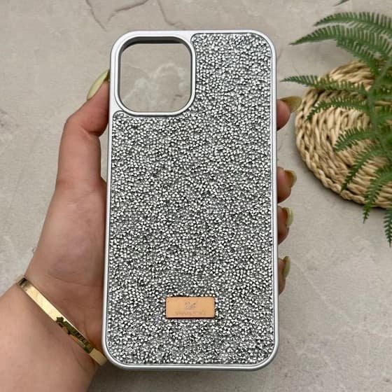 قاب گوشی iPhone 12 Pro Max آیفون نگین دار سواروسکی SWAROVSKI پلاک فلزی نقره ای کدk21617