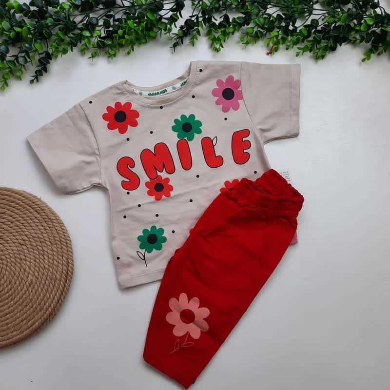 تیشرت با شلوارک بابونه طرح smile — تصویر ۴
