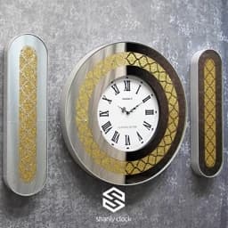 ساعت دیواری آینه ای 3تیکه لوکس رنگ نقره ای طلایی کد1303 SG — تصویر ۳