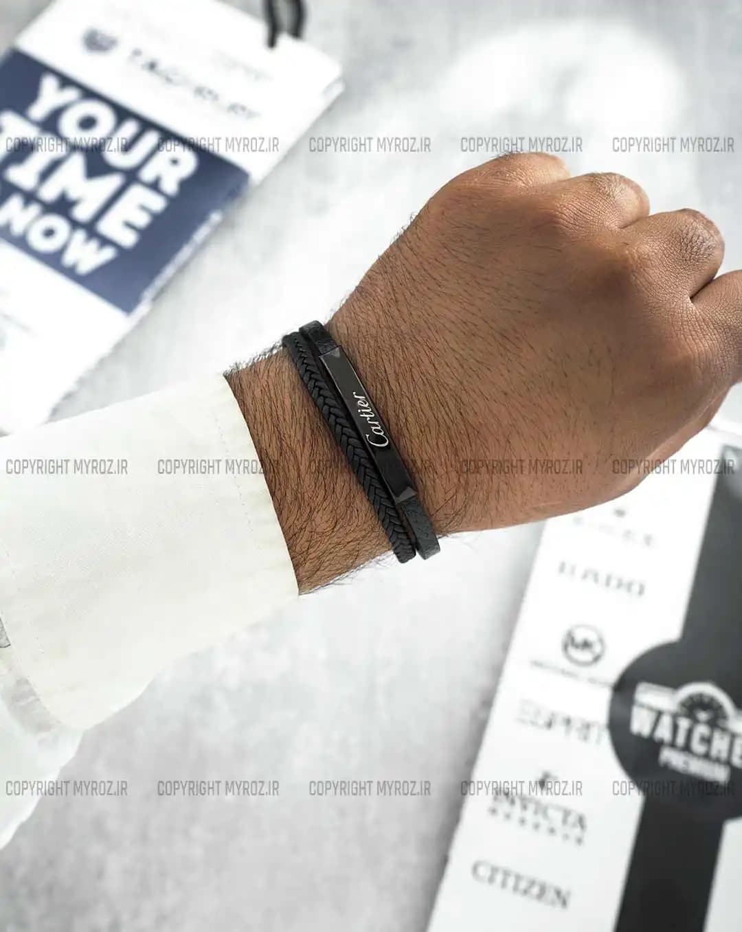 دستبند دولاینه چرم مردانه مدل کارتیه CARTIER کد 2355 — تصویر ۳