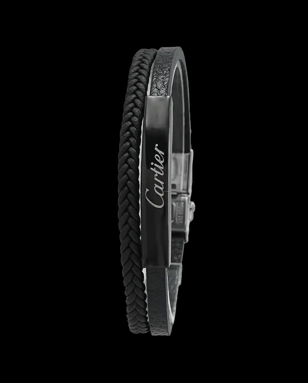 دستبند دولاینه چرم مردانه مدل کارتیه CARTIER کد 2355