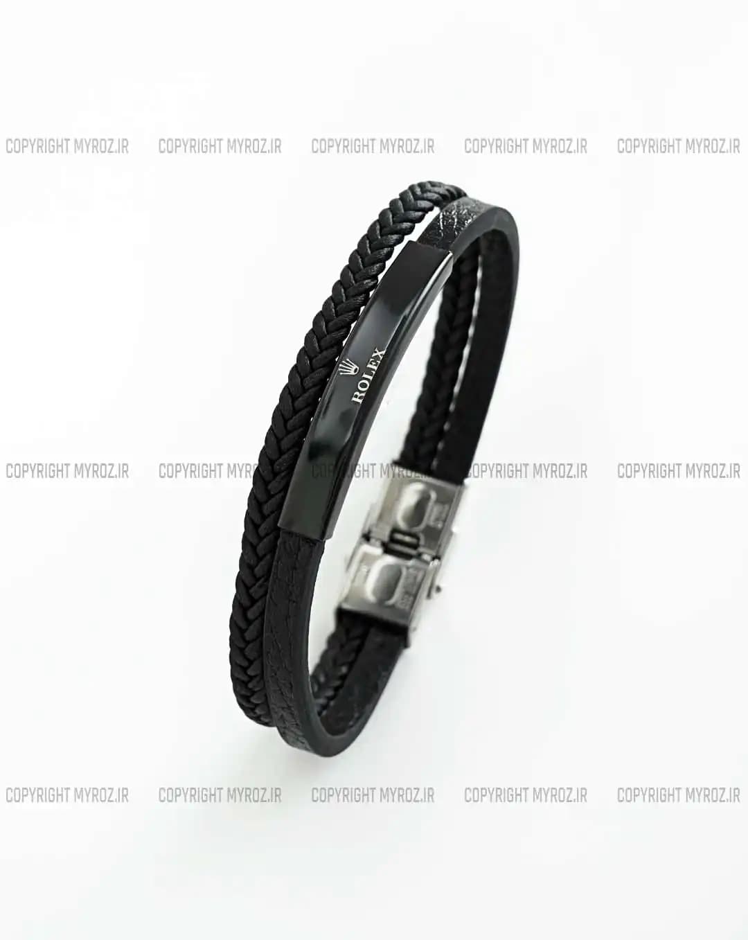 دستبند دولاینه چرم مردانه مدل رولکس ROLEX کد 2354 — تصویر ۴