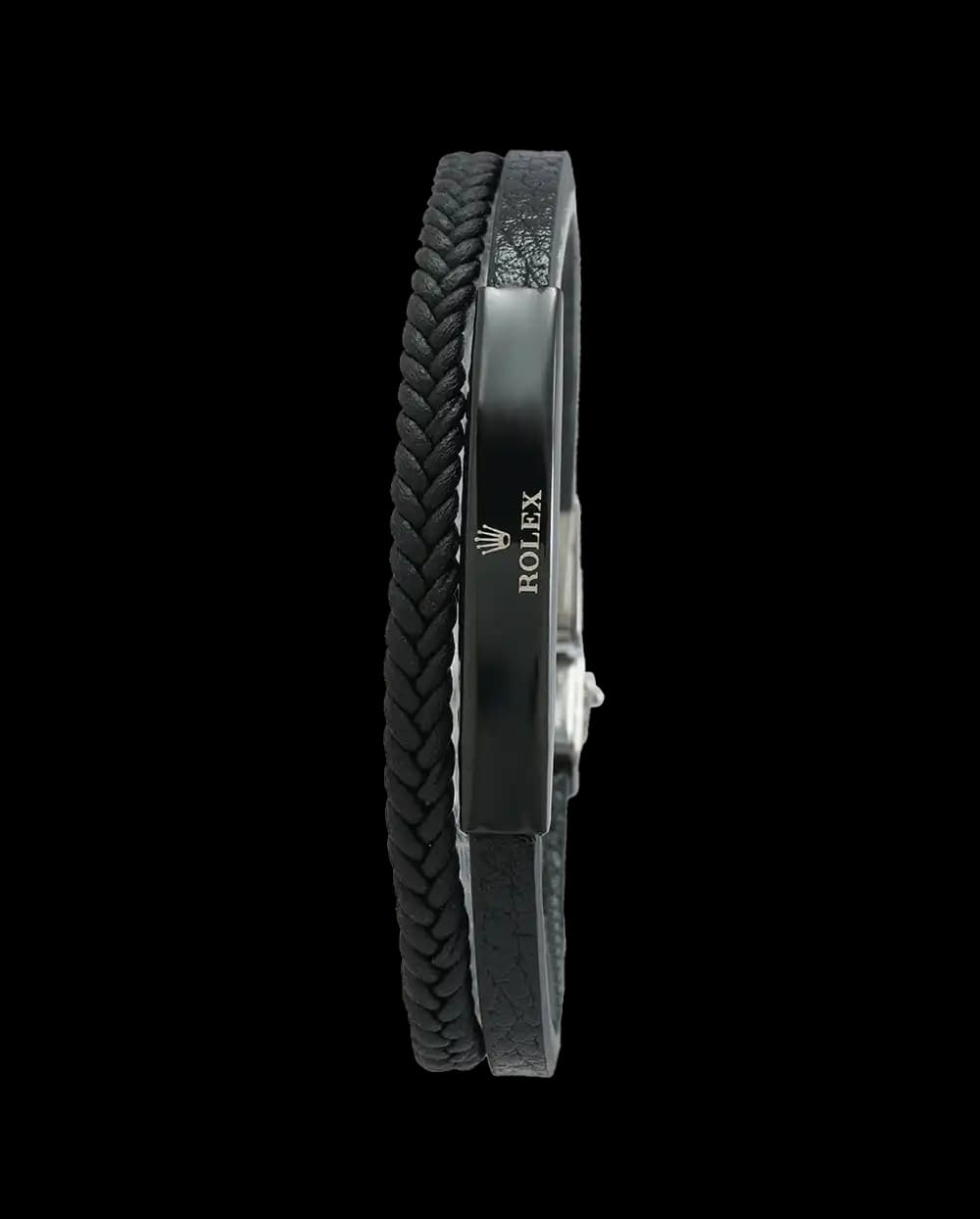 دستبند دولاینه چرم مردانه مدل رولکس ROLEX کد 2354 — تصویر ۲