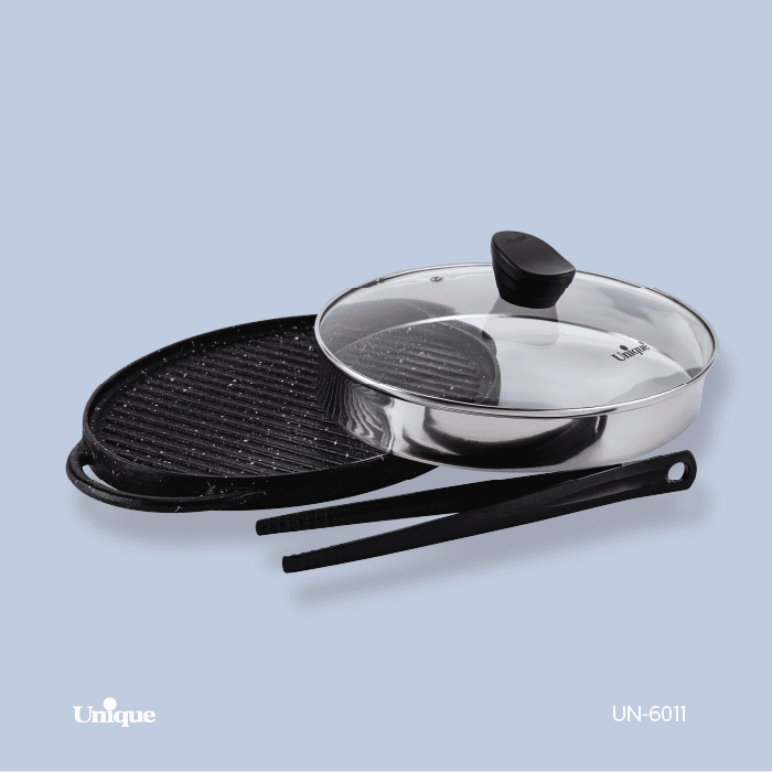 تابه گریل چدن بیضی بدون چوب UN-6011