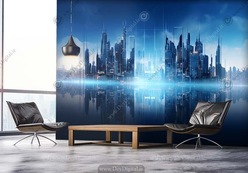 پوستر دیواری سه بعدی طرح ساختمان آسمان خراش برای املاک HQ-1742