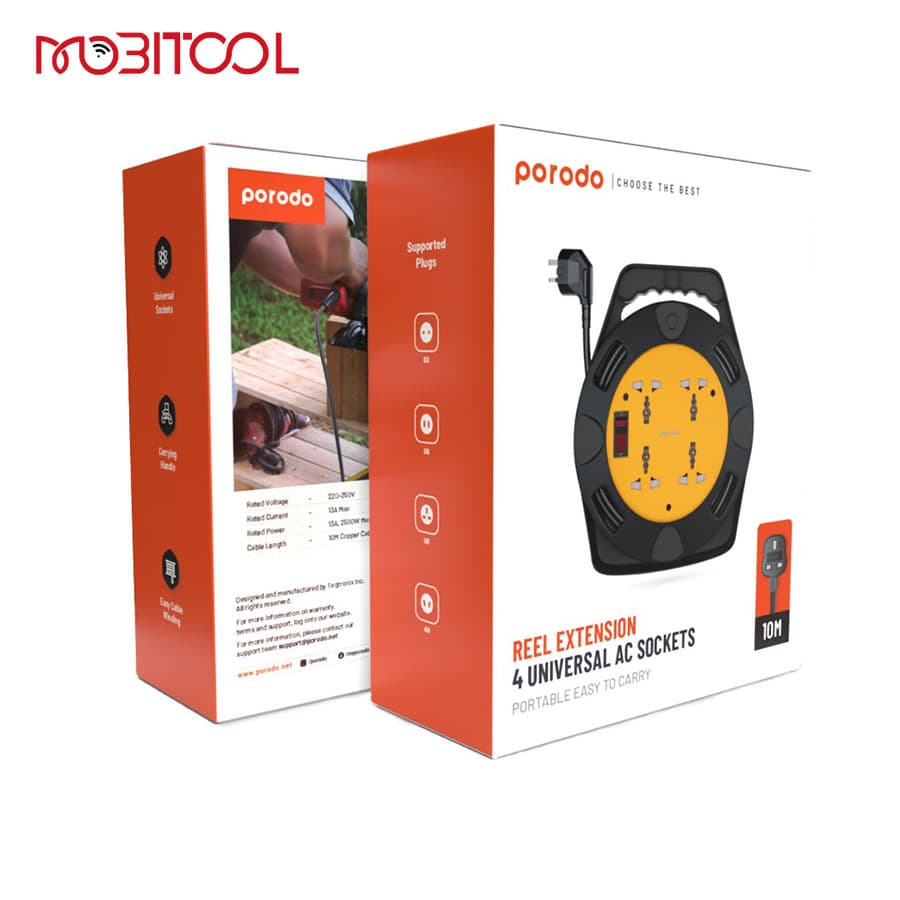 چند راهی برق حلقه ای با کابل 10 متری پرودو Porodo 4AC Extension Cable Reel with UK Plug PD-4ACEC10M — تصویر ۴