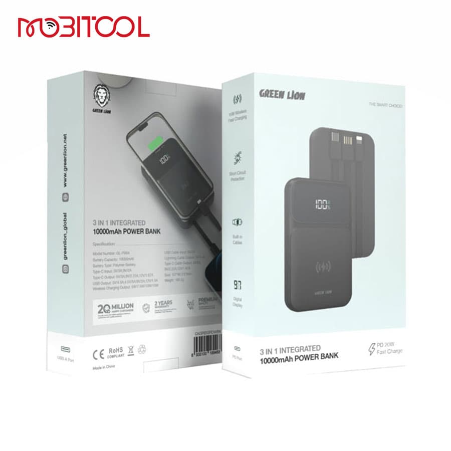 پاوربانک وایرلس 10 هزار گرین لاین Green Lion 3 in 1 Integrated 10000mAh Power Bank — تصویر ۳