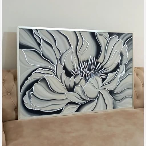 تابلو نقاشی برجسته مدرن گل عروس طوسی طلایی یا نقره ای