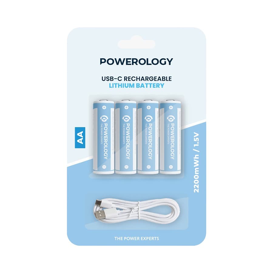 باتری قلمی شارژی پاورولوژی پک چهار تایی Powerology Type-C Rechargeable Battery Battery 2200mWh — تصویر ۴