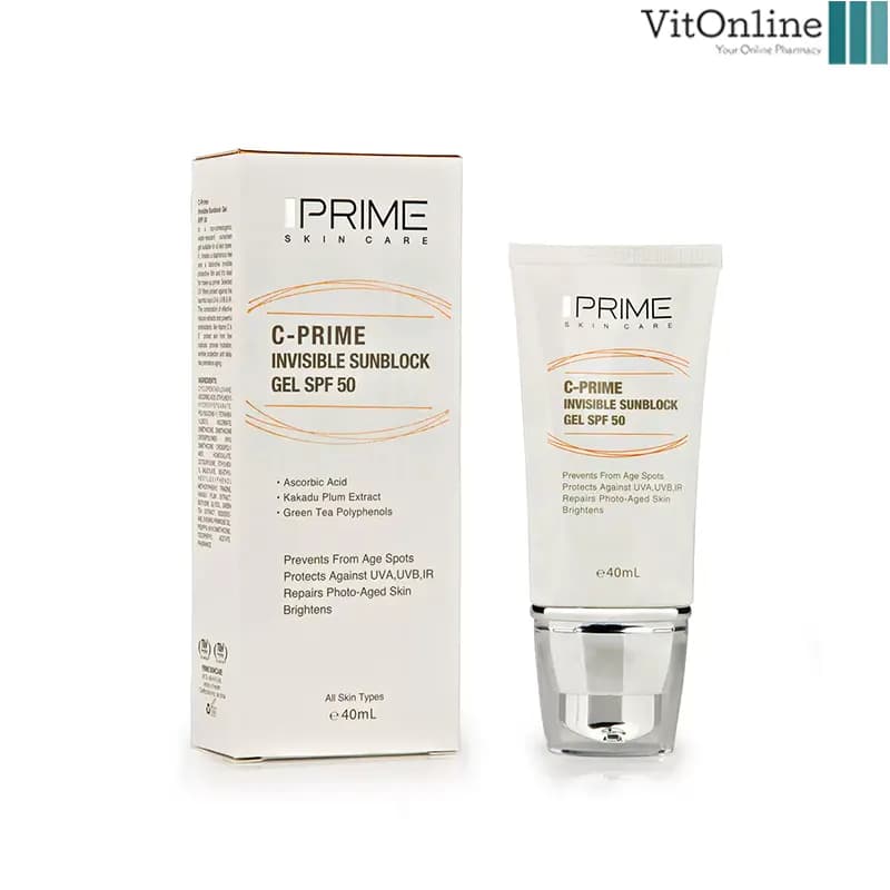 ژل ضد آفتاب فاقد رنگ ویتامین سی پرایم SPF 50