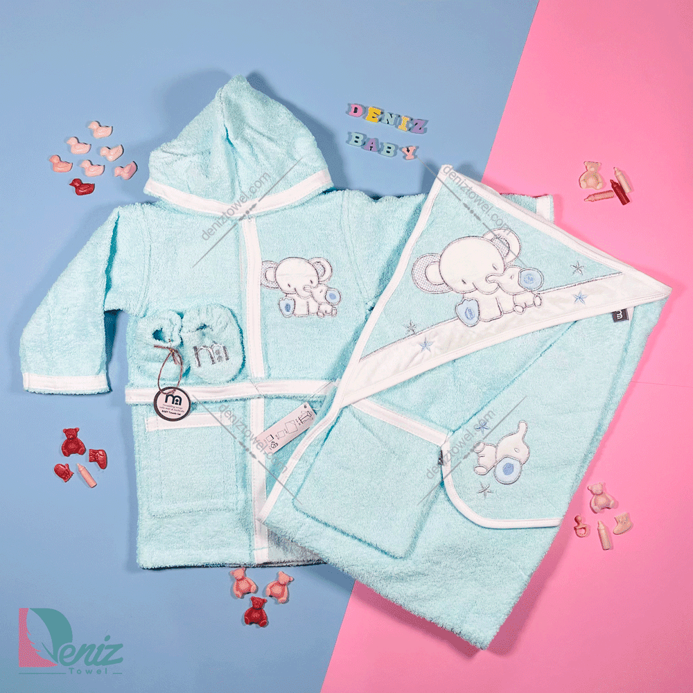 حوله نوزادی M-baby طرح فیل رنگ فیروزه ای — تصویر ۲