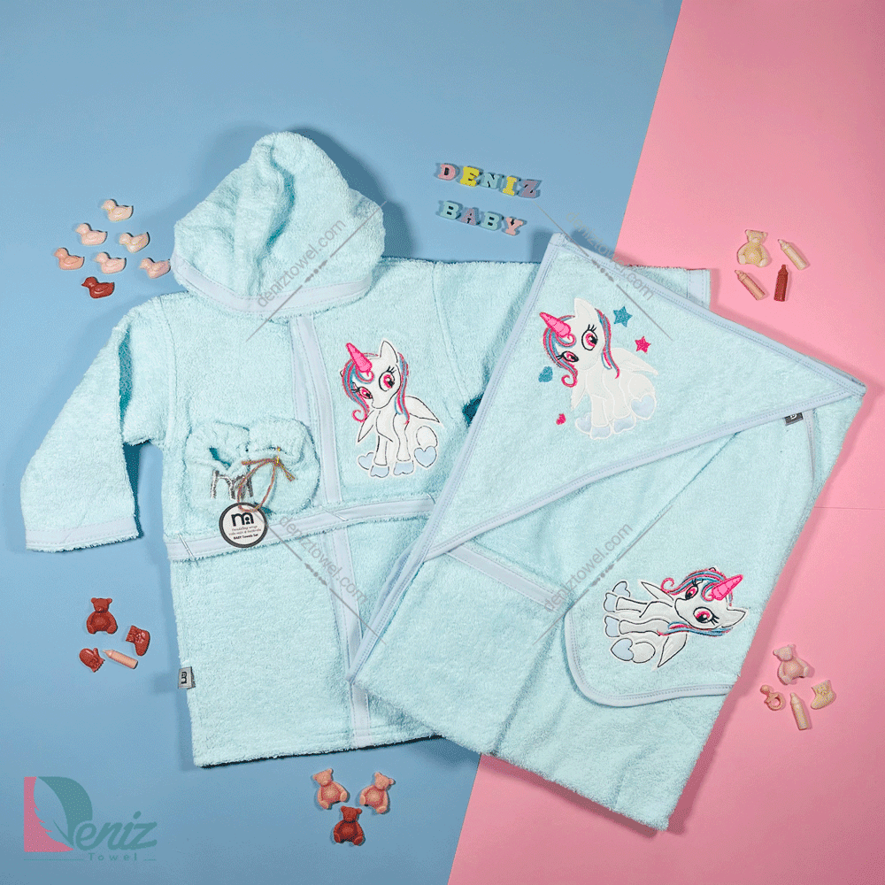 حوله نوزادی M-baby طرح تک شاخ رنگ فیروزه ای
