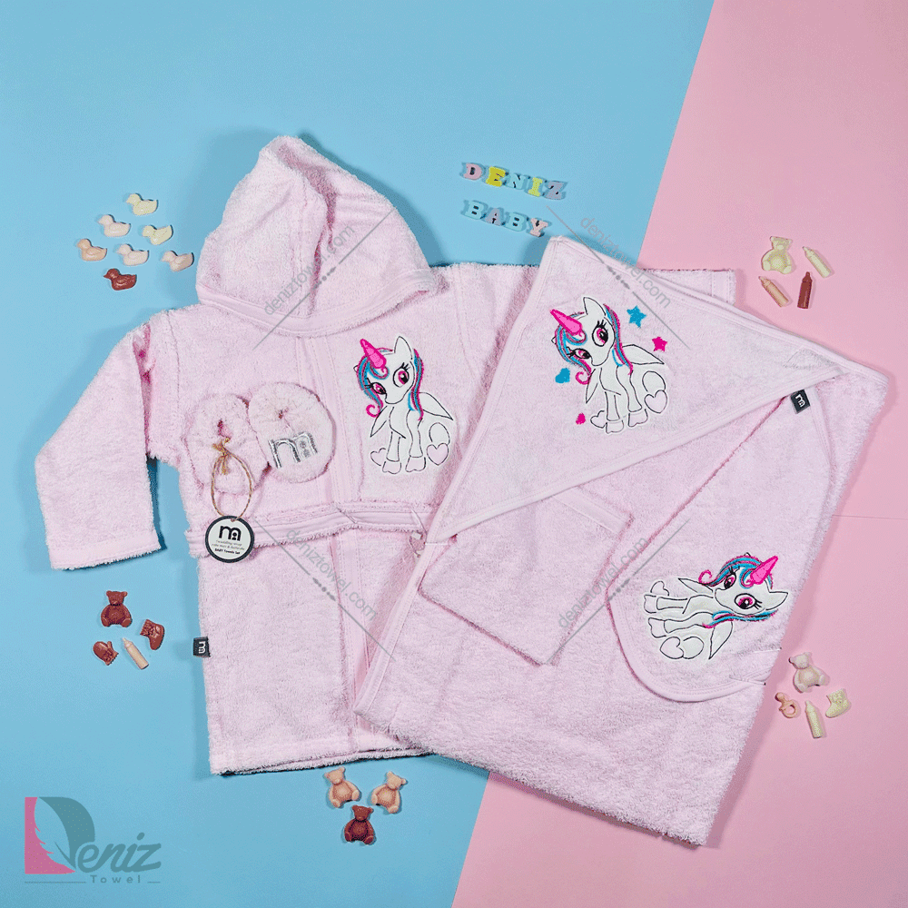 حوله نوزادی M-baby طرح تک شاخ رنگ صورتی