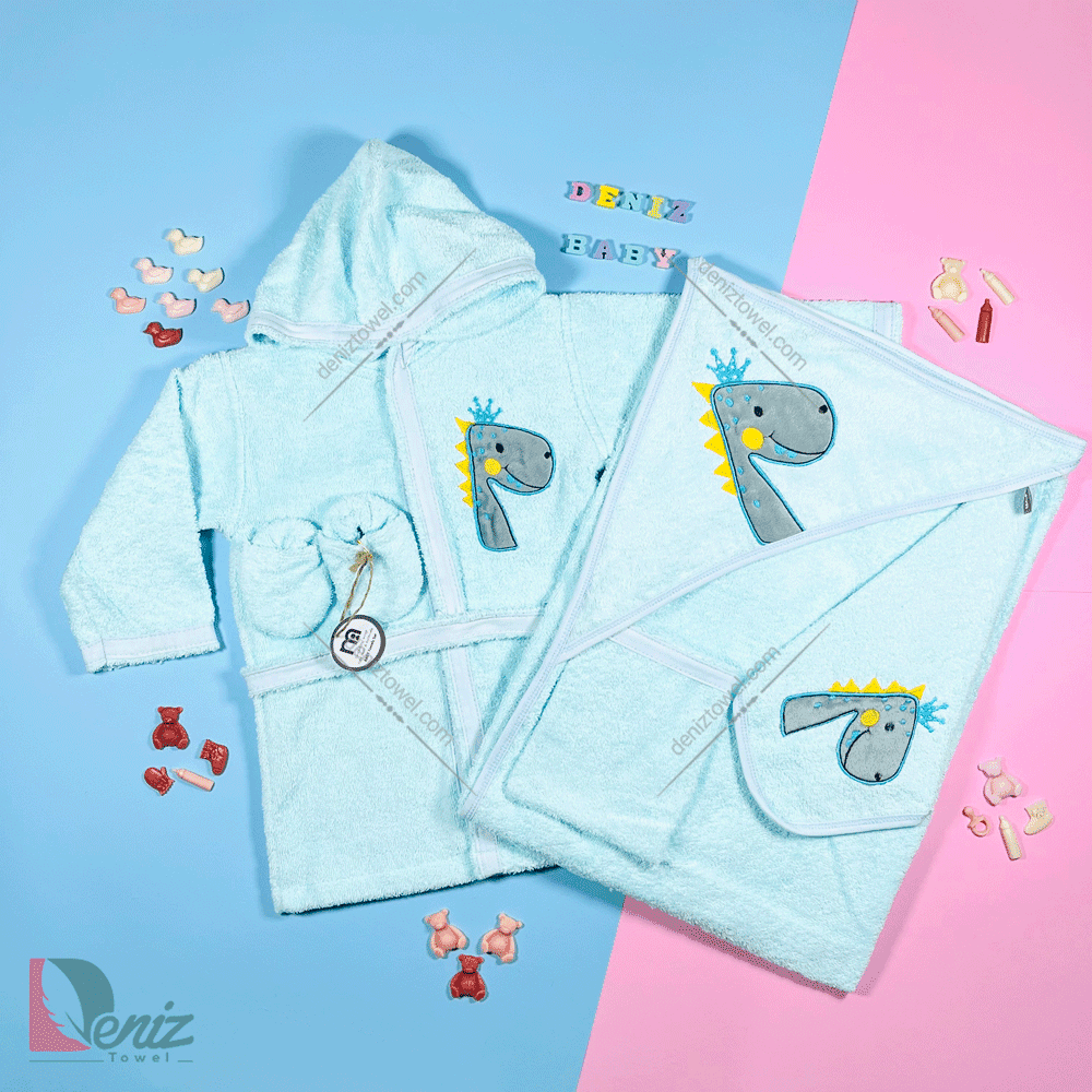حوله نوزادی M-baby طرح دایناسور رنگ فیروزه ای