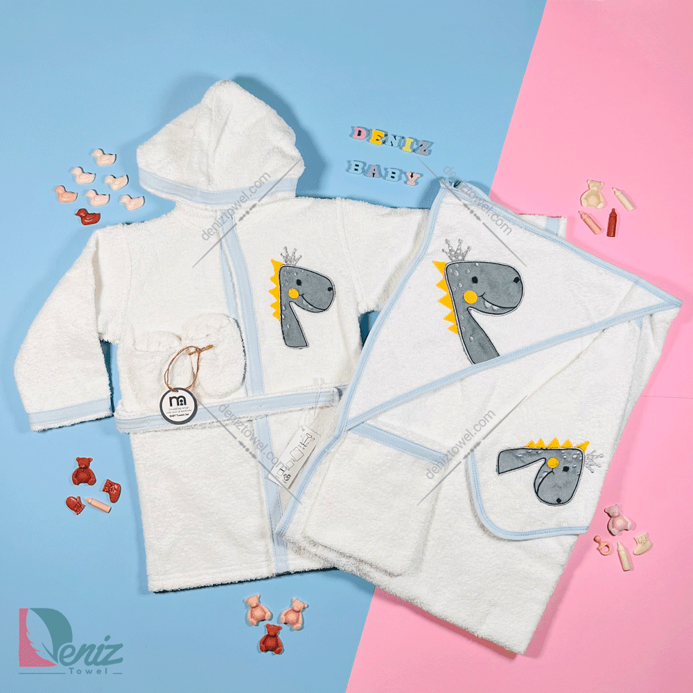 حوله نوزادی M-baby طرح دایناسور رنگ سفید