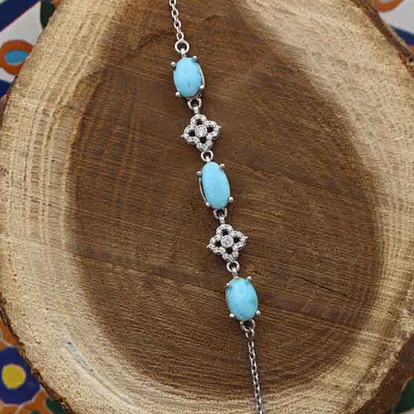 دستبند فیروزه نیشابوری نقره زنانه طرح دریا — تصویر ۴