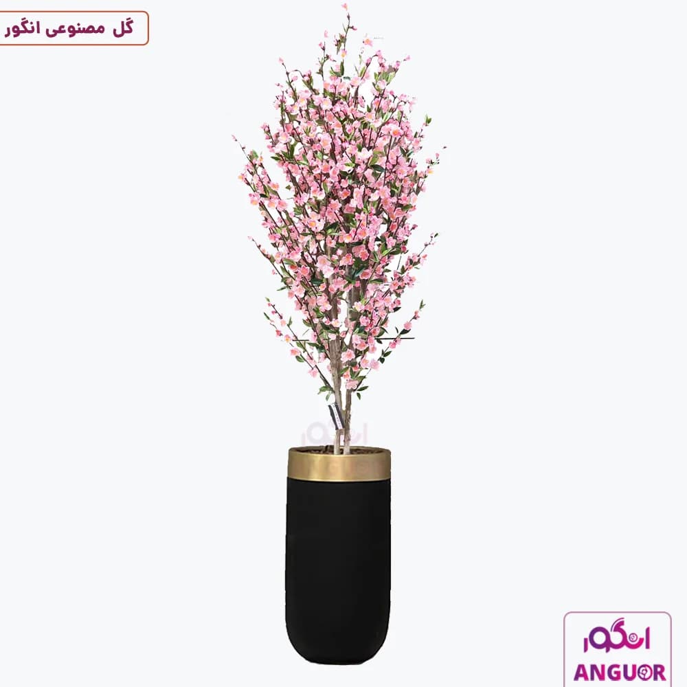 گلدان لوکس فایبرگلاس با درخت گلدار مصنوعی صورتی — تصویر ۲