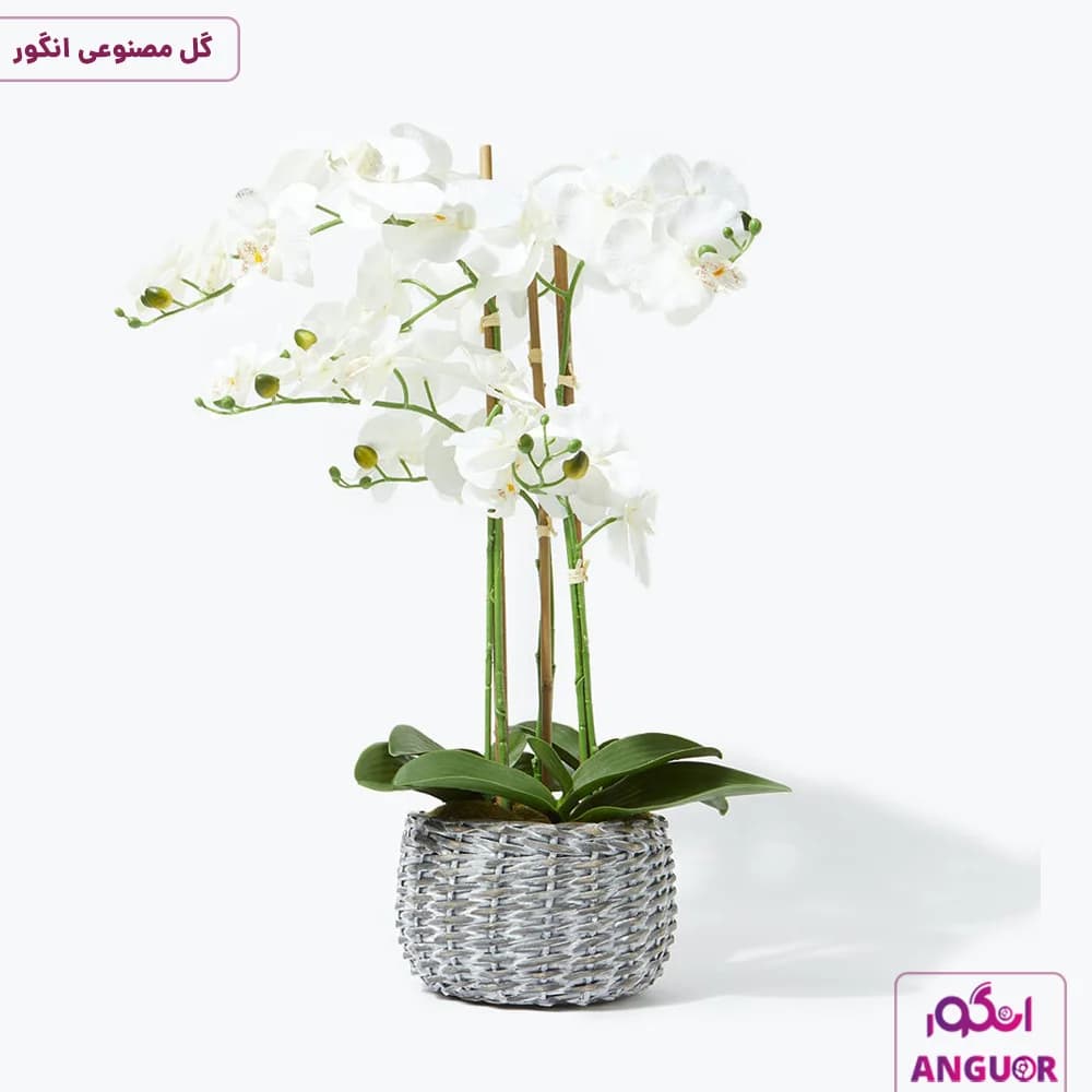 گلدان مصنوعی وارداتی ارکیده سفید 3 شاخه (40 تا 50 سانتی) — تصویر ۲