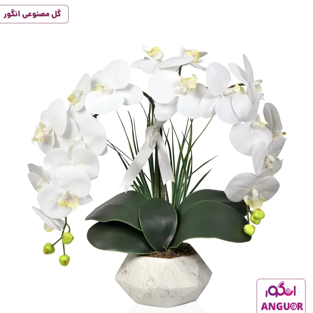 گلدان مصنوعی وارداتی ارکیده سفید2 شاخه (40 تا 50 سانتی) — تصویر ۲