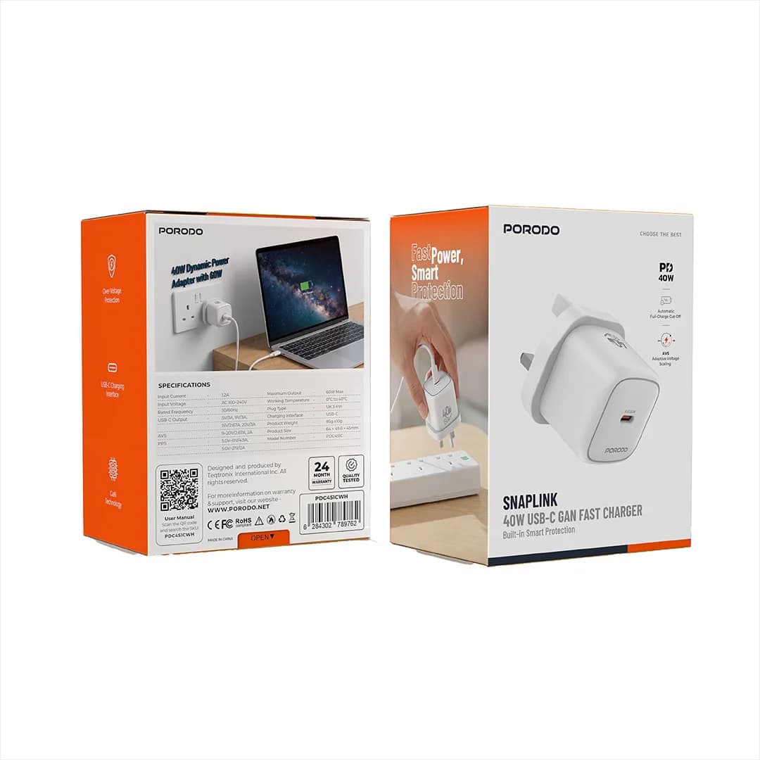 شارژر دیواری پورودو SnapLink 40W مدل PDC451CWH — تصویر ۳