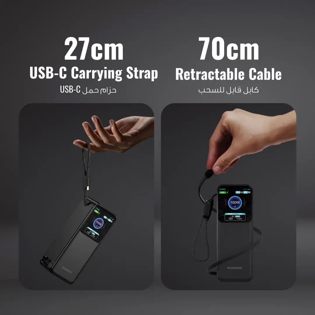 پاوربانک پرودو پولو X 20000 میلی‌آمپر با دو کابل USB-C داخلی مدل PDPBFCH0100BK — تصویر ۶