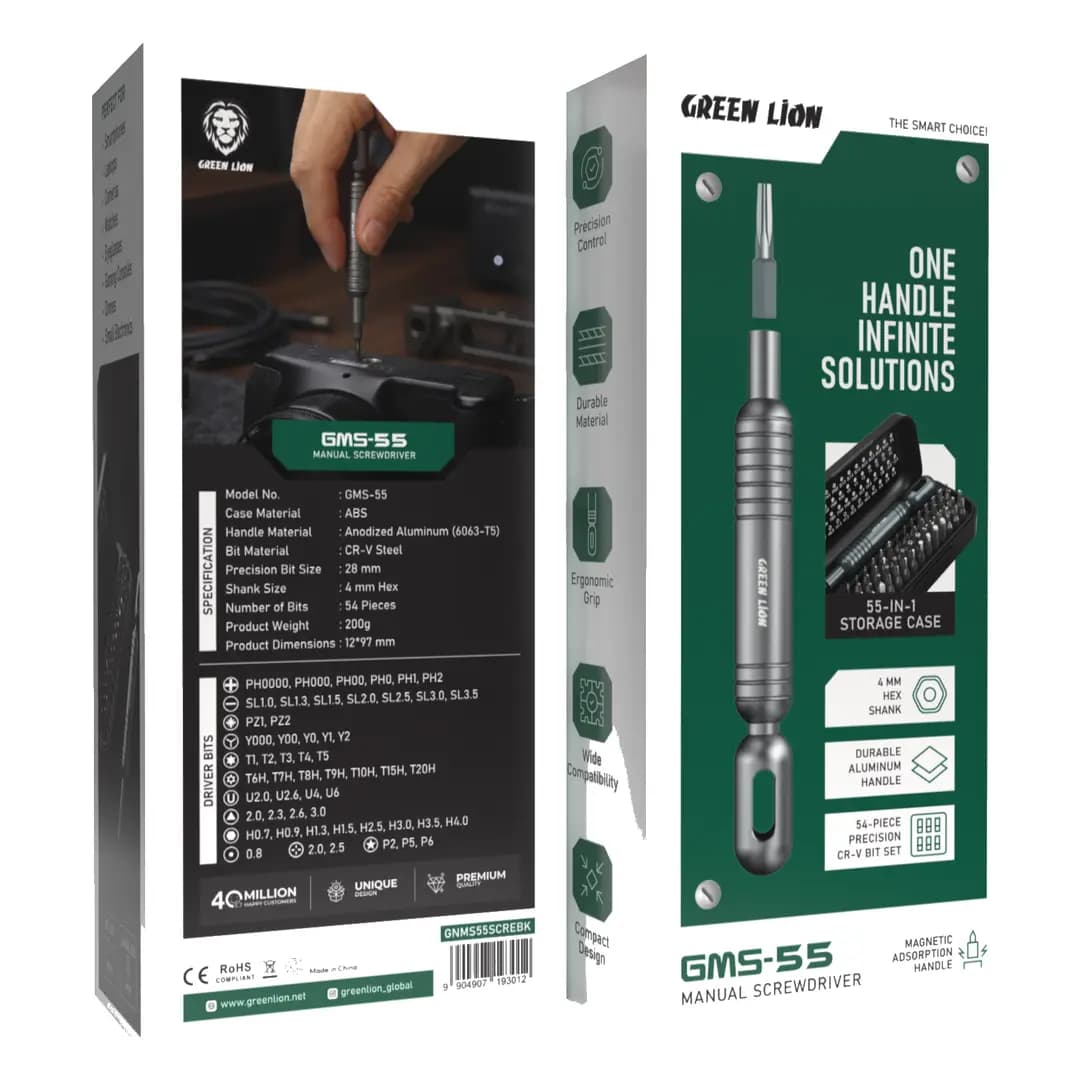 ست پیچ‌گوشتی دستی دقیق گرین لاین GMS-55 مدل GNMS55SCREBK — تصویر ۳