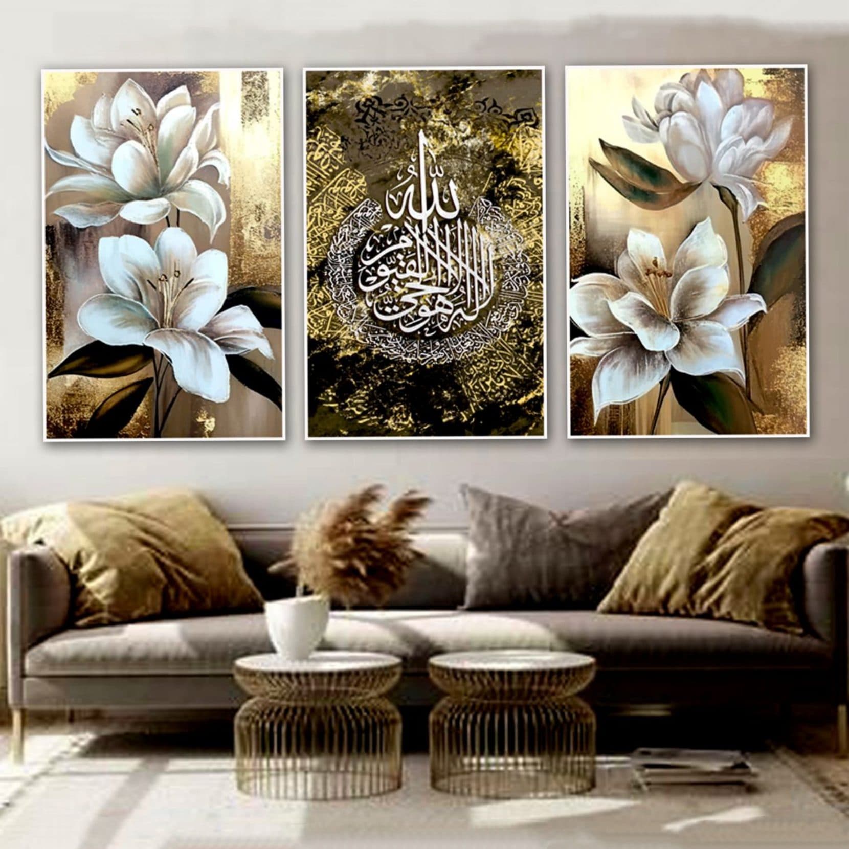 تابلو دکوراتیو ۳ تیکه مدرن طرح گل کد ۰۰۲۹ — تصویر ۲