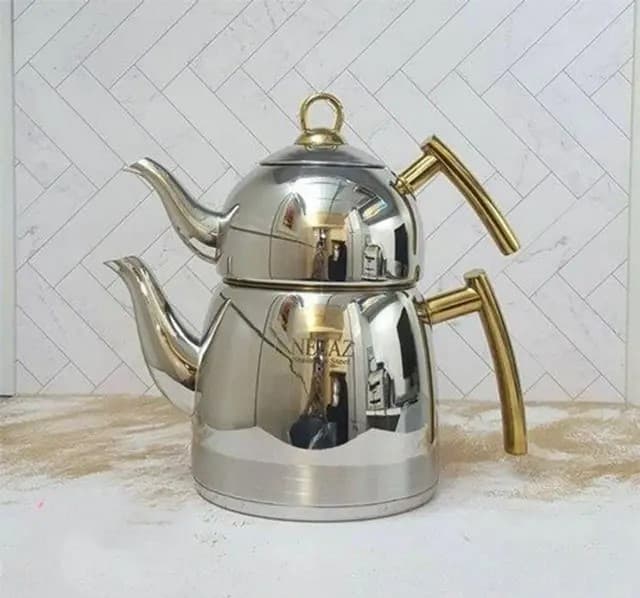ست کتری قوری استیل نزاز (3 لیتر) کد 2414 — تصویر ۴