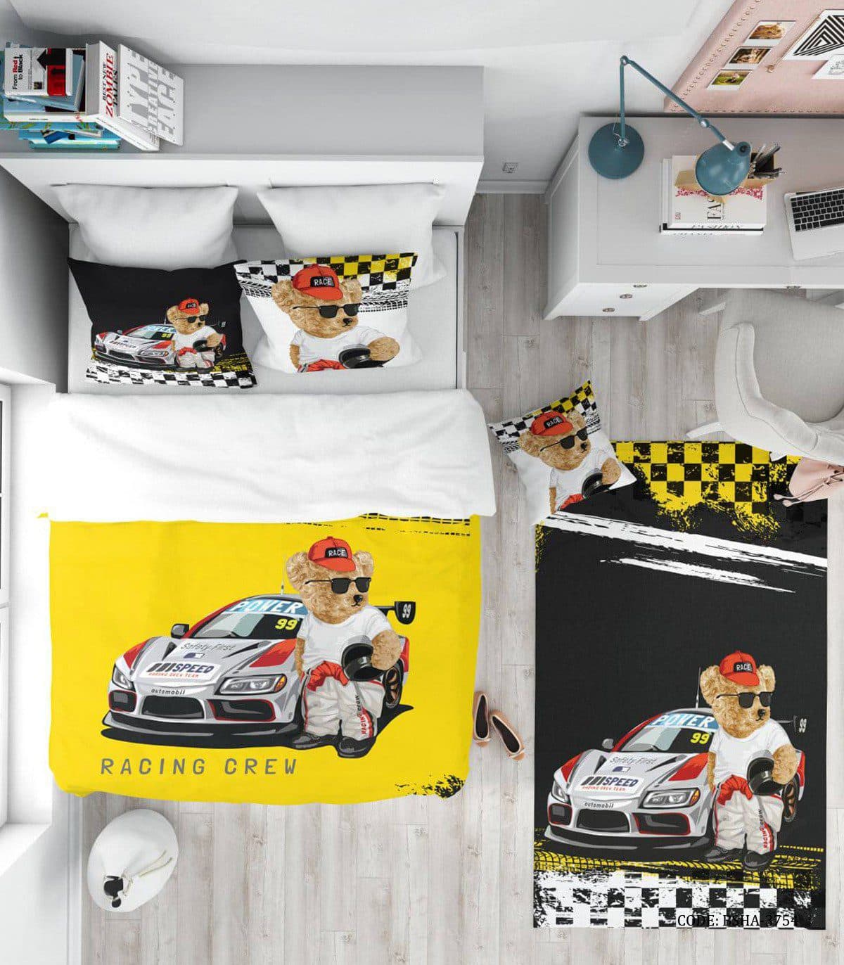 روتختی کودک پسرانه طرح تدی و ماشین مسابقه مدل Racing Crew — تصویر ۲