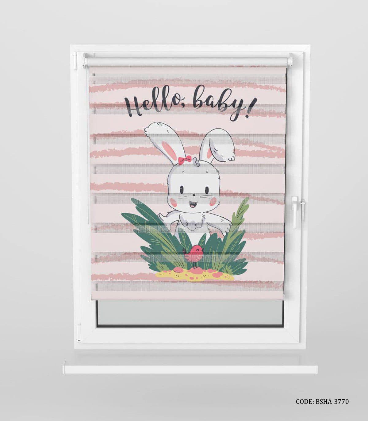 پرده زبرا اتاق کودک دخترانه طرح خرگوش مدل Hello Baby — تصویر ۲
