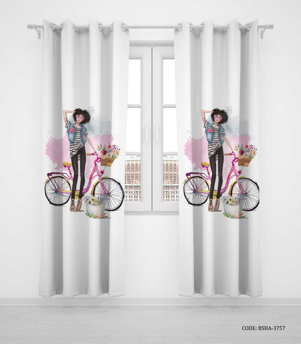 پرده پانچی دو تکه اتاق دخترانه طرح دختر مدل Fashion Girl — تصویر ۲