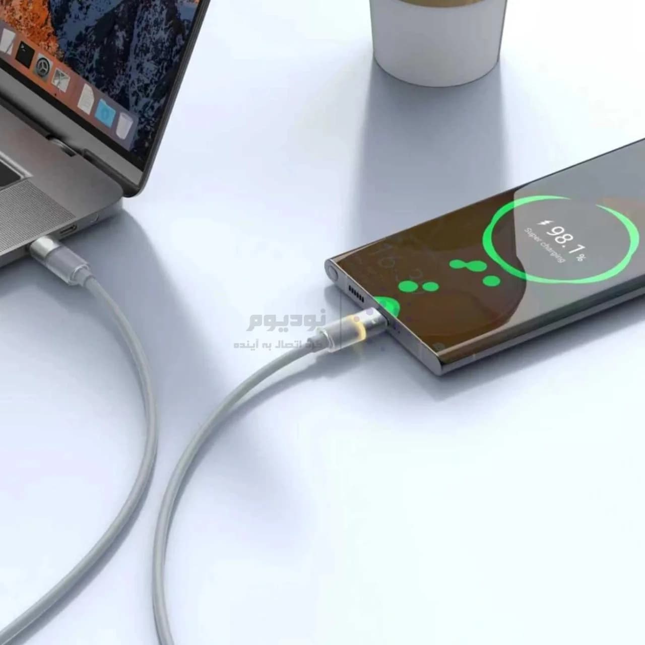 کابل شارژ فست 1.2 متری ProOne Type-C To Type-C مدل Glow PCC158 60W – خاکستری — تصویر ۲