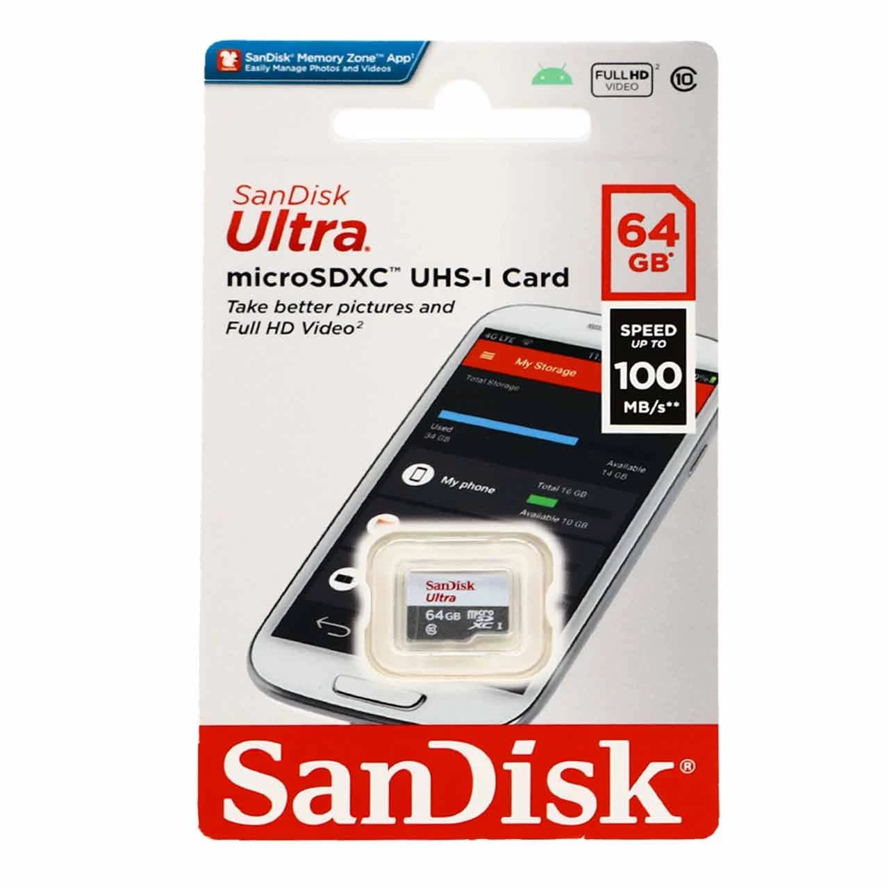 SanDisk Ultra microSDXC UHS-I U1-(100MB/S) 64GB (گارانتی سورین)