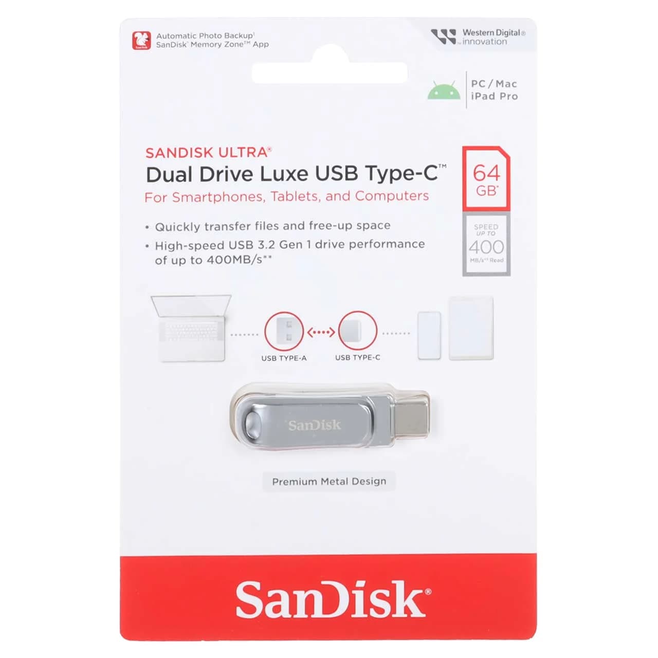 SanDisk Ultra Dual Drive Luxe USB Type-C USB3.2 Flash Memory – 64GB (گارانتی سورین)