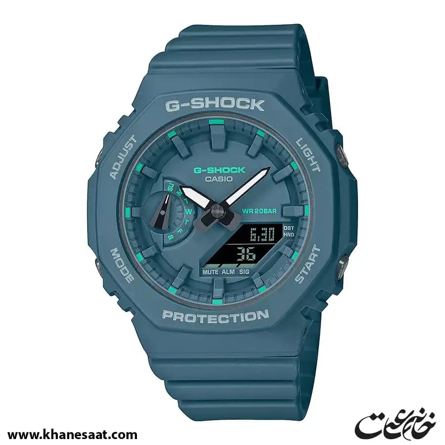 ساعت مچی اسپرت دو زمانه برند جی شاک مدل GMA S2100GA 3ADR رنگ سبز آبی — تصویر ۵