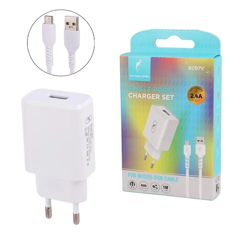 شارژر دیواری 12 وات 2.4A اسکای دلفین مدل SC07V + کابل میکرو — تصویر ۴