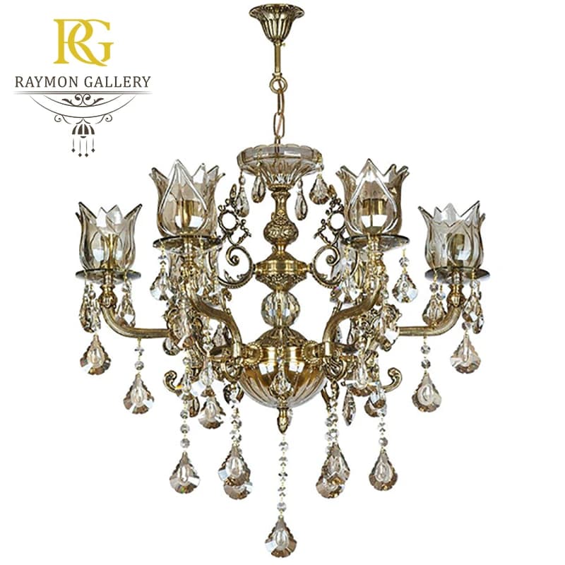 لوستر برنز 6 شعله کریستال کد B6205