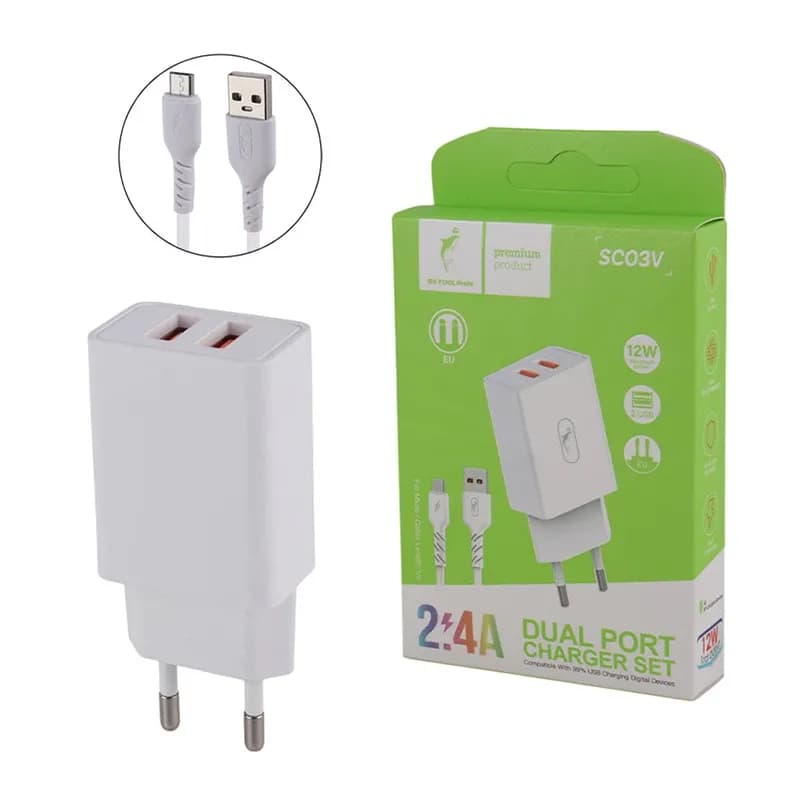 شارژر دیواری 12 وات 2.4A اسکای دلفین مدل SC03V + کابل میکرو — تصویر ۴