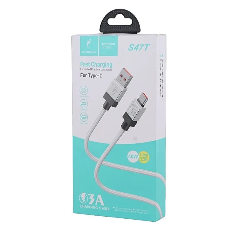 کابل شارژ USB به تایپ سی 40W فست اسکای دلفین S47T طول 1 متر سفید – حراج — تصویر ۳