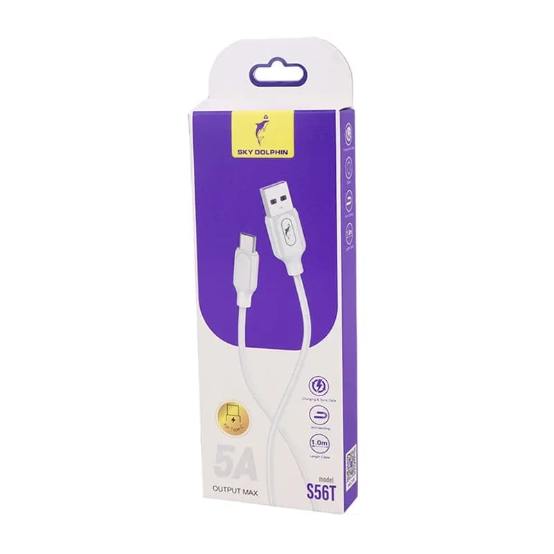 کابل شارژ USB به تایپ سی 5A فست اسکای دلفین S56T طول 1 متر سفید – حراج — تصویر ۳