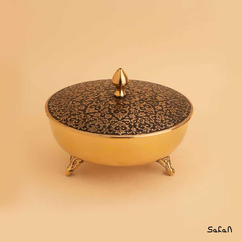 شکلات خوری برنجی میناکاری سه پایه مدل تاج