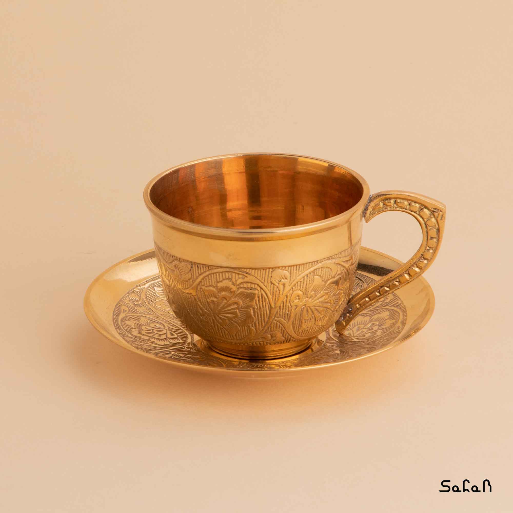 فنجان و نعلبکی برنجی طلایی مدل ارکیده
