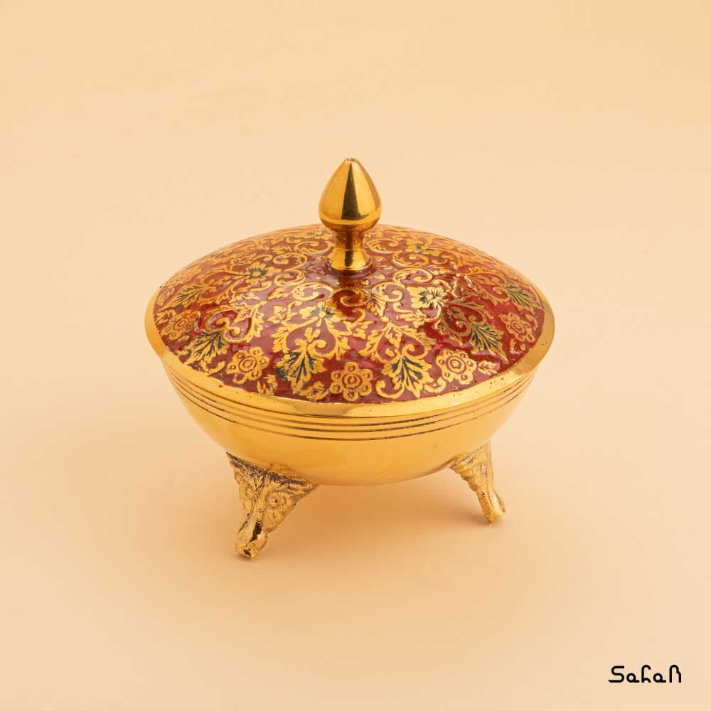 قندان برنجی طلایی سه پایه مدل تاج کوچک