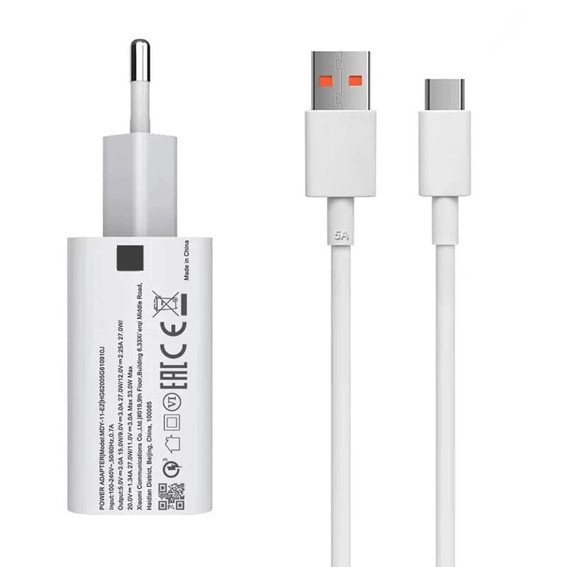 شارژر دیواری شیائومی مدل 33W با کابل USB-C و کلگی شارژر سوپر فست(اصلی )